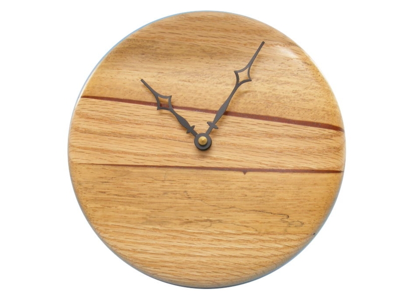 Wall Clock Horizontal Stripes Ornate Hands Wood Laminate Round