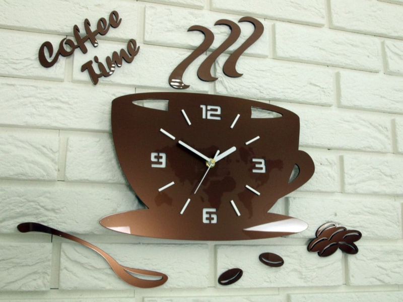 Wall Clock in Coffee Cup Shape, Metallic Copper Kitchen Decor