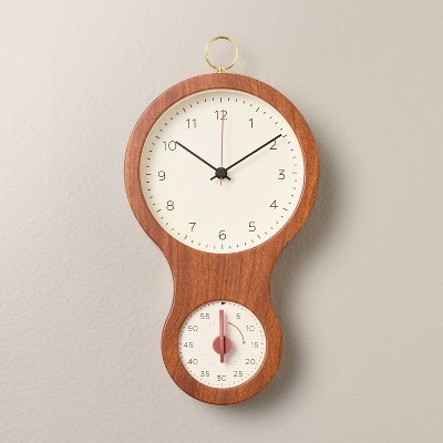 Wall Clock Integrated Timer Teardrop Silhouette Walnut Brown