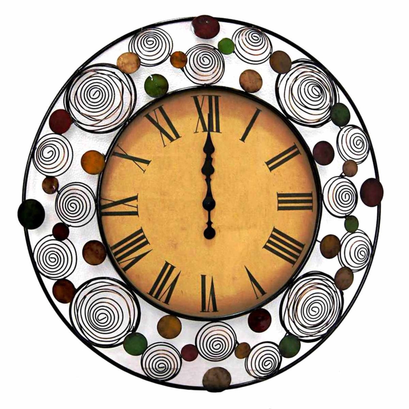 Wall Clock Large Industrial Spiral Wire Work Colored Dot Accents