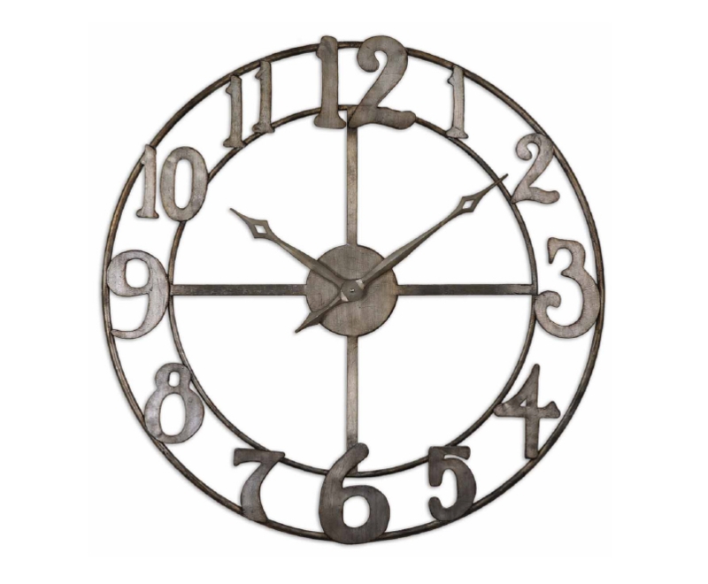 Wall Clock Large Skeleton Dial Arabic Numerals Distressed