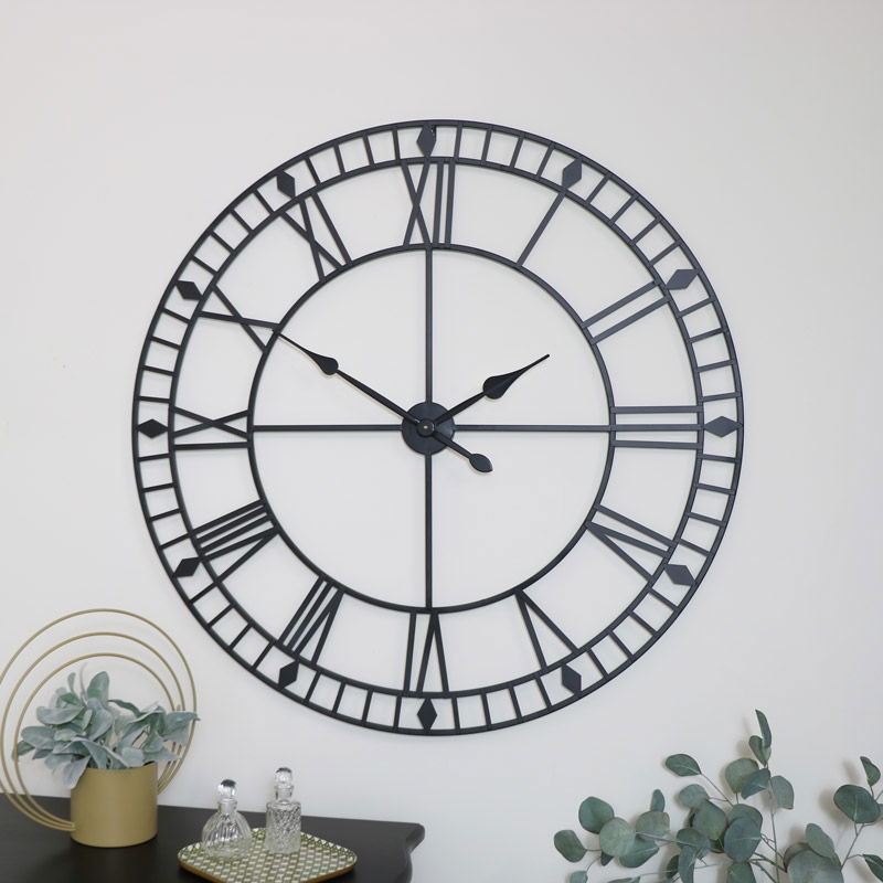 Wall Clock Matte Black Skeleton Frame with Spade Hands