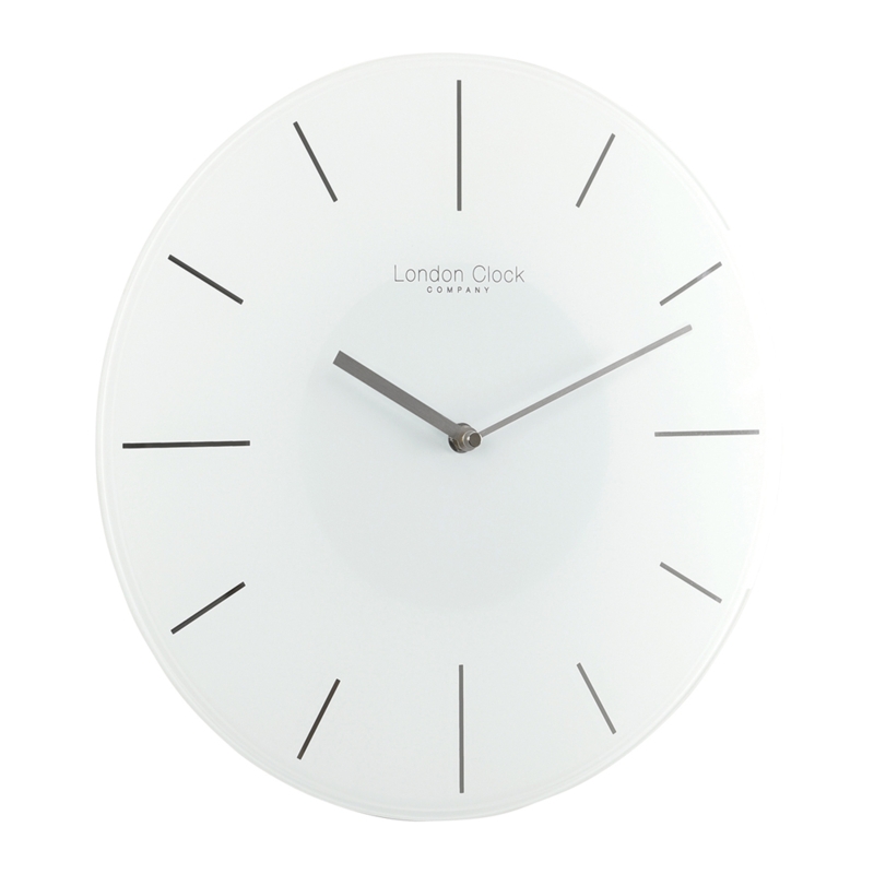 Wall Clock Minimalist White Glass Face Linear Markers Sleek Design