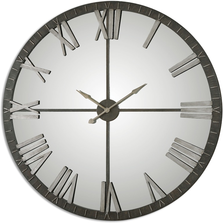 Wall Clock Mirrored Background Roman Numerals Chic