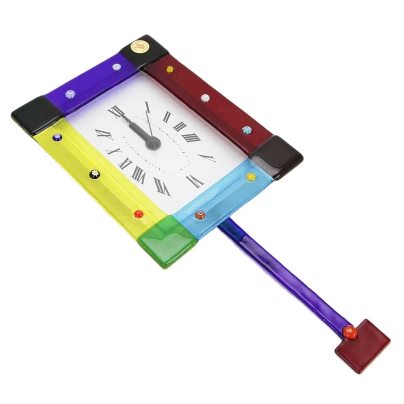 Wall Clock Murano Glass Venetian Pendulum Millefiori Colorful Art