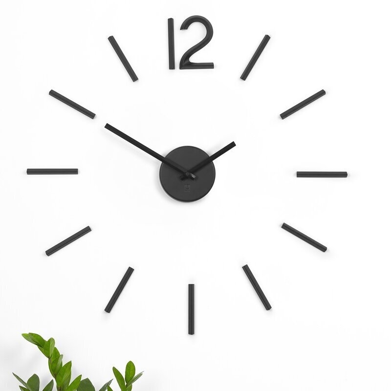 Wall Clock Numeral 12 Stick Markers Matte Black Borderless
