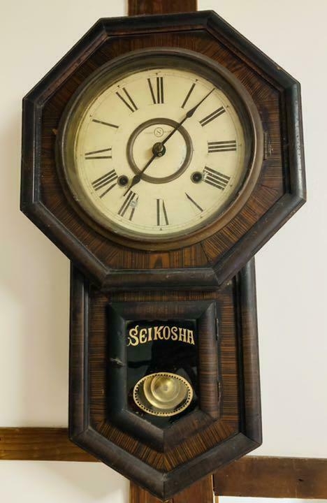 Wall Clock Octagonal Frame Branded Glass Pendulum Window Walnut