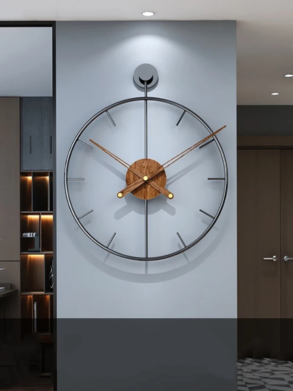 Wall Clock Open Frame with Wood Toned Hub Minimalist