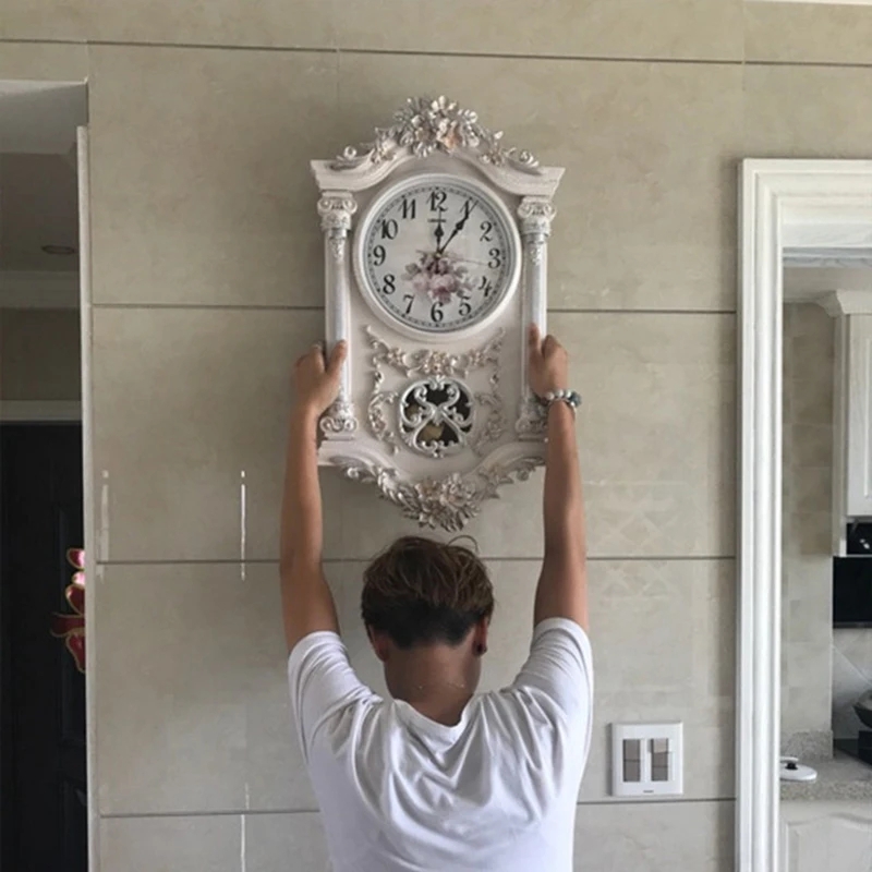Wall Clock Ornate European Classical, Pendulum Window, Side Columns