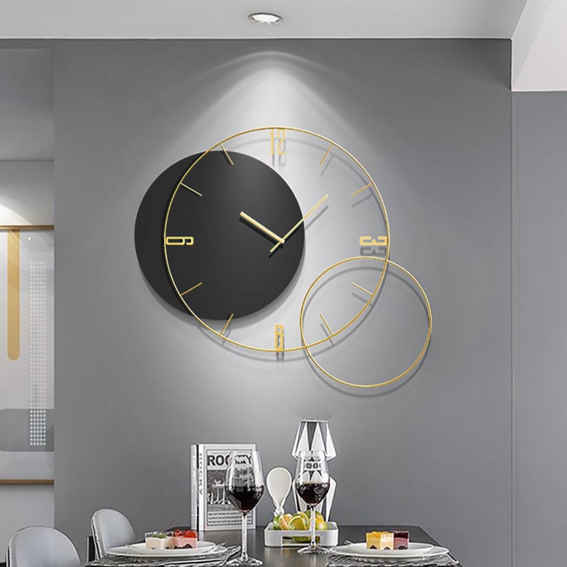 Wall Clock Overlapping Geometric Circles Offset Black Disc Gold
