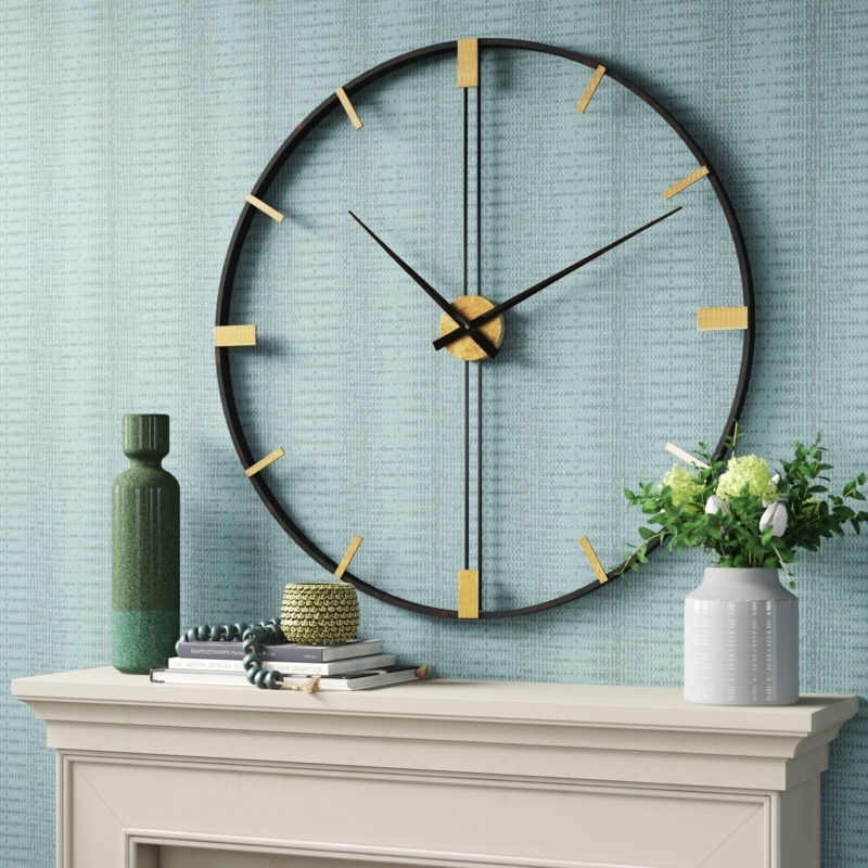 Wall Clock Oversized Open Face Gold Baton Markers Vertical Rods