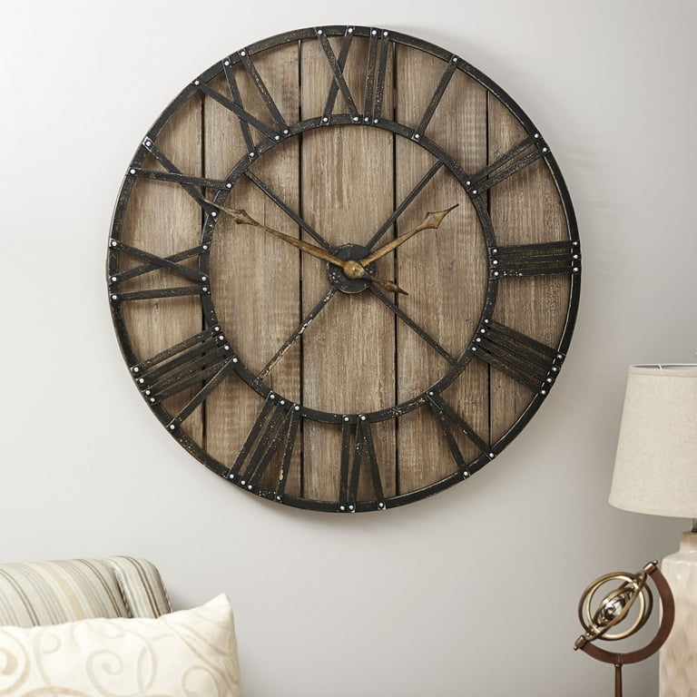 Wall Clock Oversized Rustic Farmhouse Planked Wood Backing