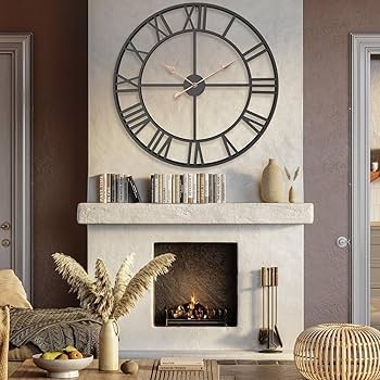 Wall Clock Oversized Skeleton Frame Rose Gold Accents Industrial