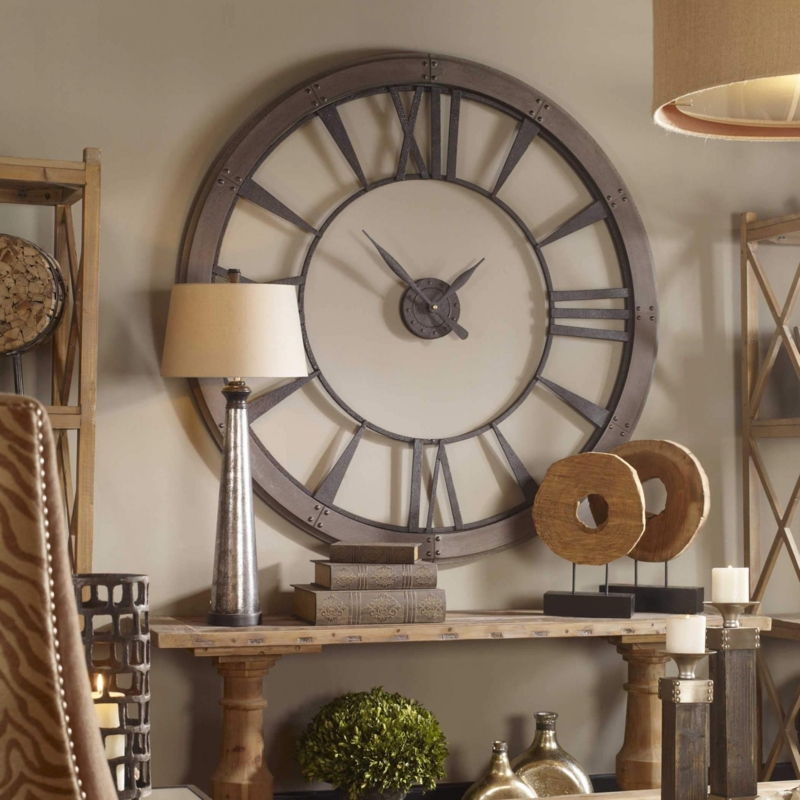 Wall Clock Rustic Industrial Bronze with Rivet Details