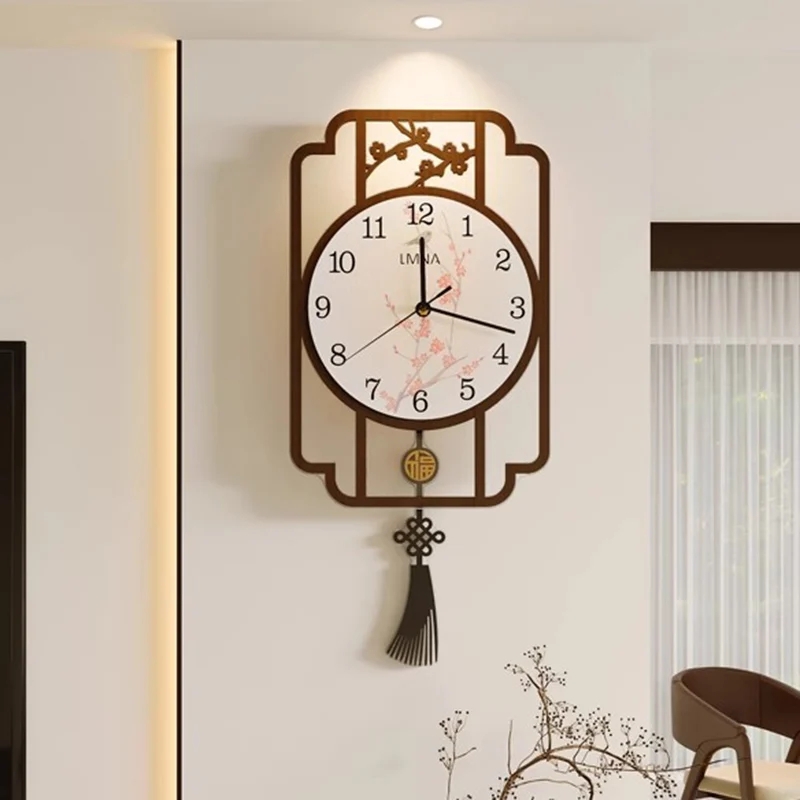 Wall Clock Ruyi Frame Mystic Knot Tassel Floral Dial Art
