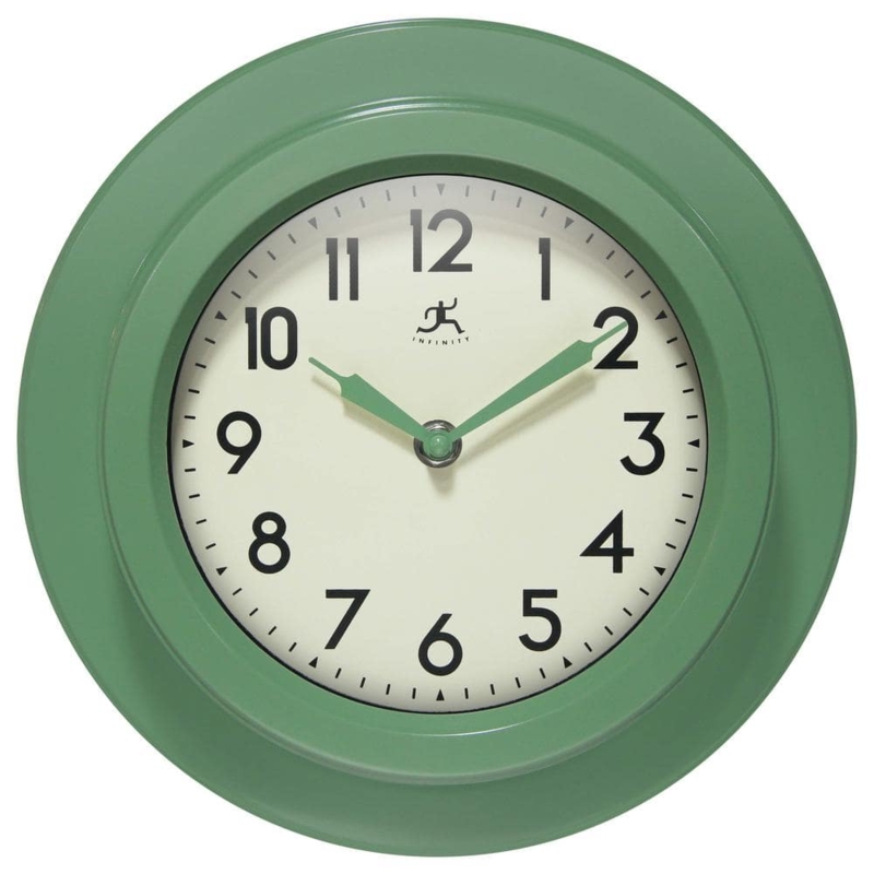 Wall Clock Sage Green Molded Bezel, Retro Style, Black Numerals