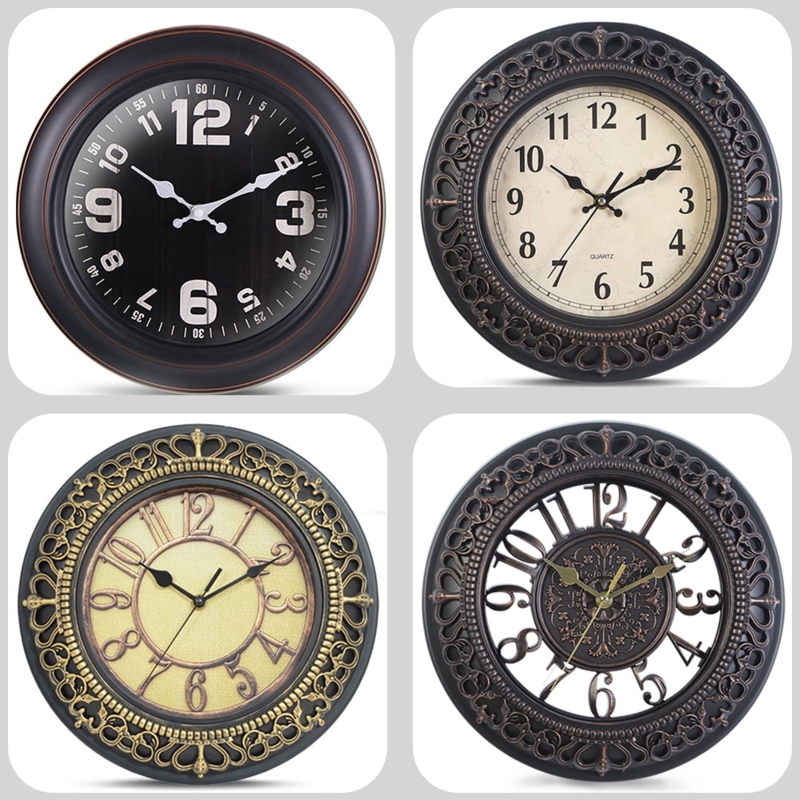 Wall Clock Skeleton Frame, Antique Bronze, Ornate Scrollwork, Distressed