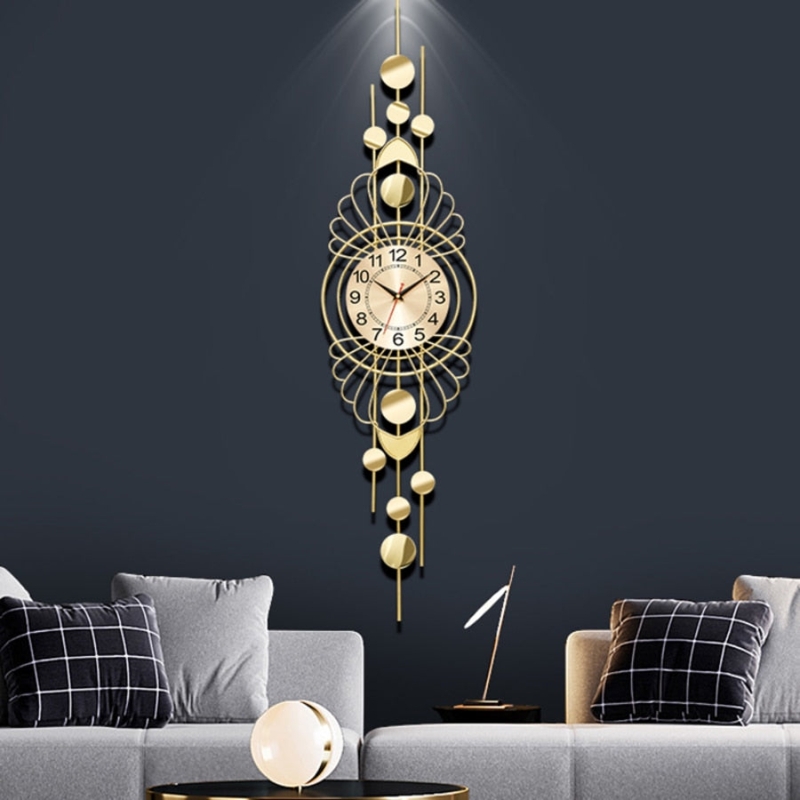 Wall Clock Vertical Geometric Discs Wireframe Details Metallic