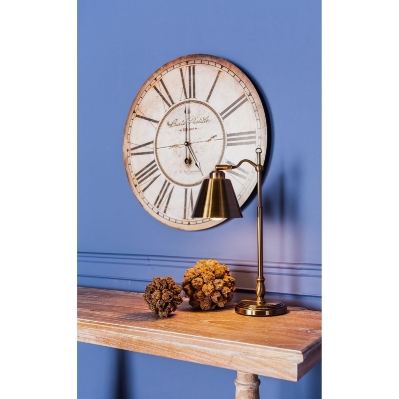 Wall Clock Vintage Parisian Script, Brass, Distressed Parchment Face