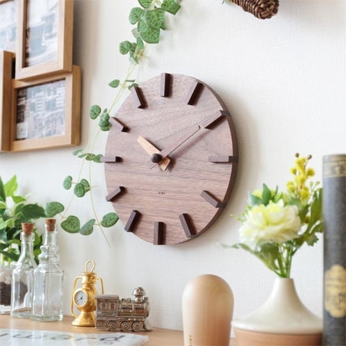 Wall Clock Walnut Brown Raised Wooden Markers Minimalist Dial