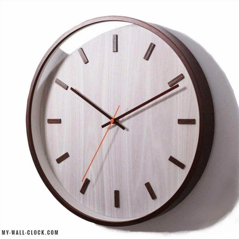 Wall Clock Wood Dial Burnt Orange Accent Raised Baton Markers