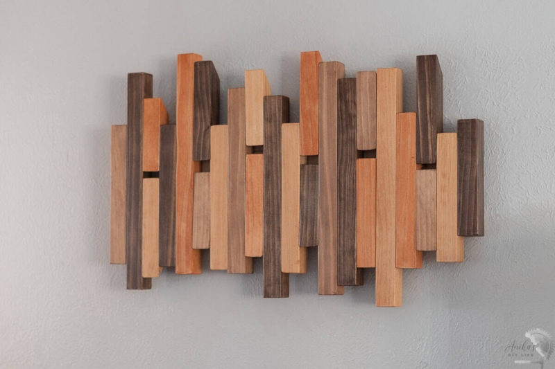 Wall Coat Rack Multi Tonal Wood Staggered Slats Piano Style