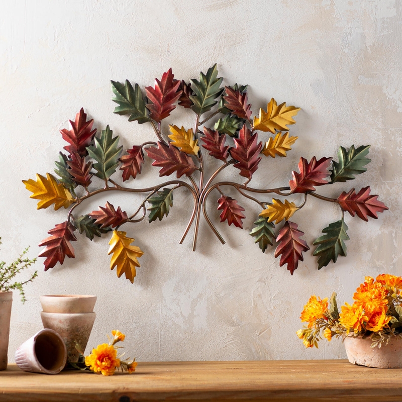 Wall Decor: Rustic Tree Branch with Embossed Autumnal Leaves