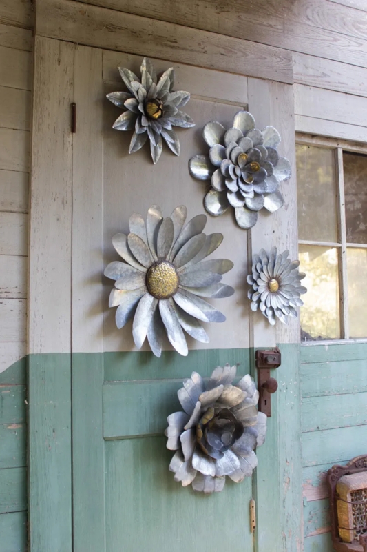 Wall Decor Set Galvanized Metal, Dimensional Petals