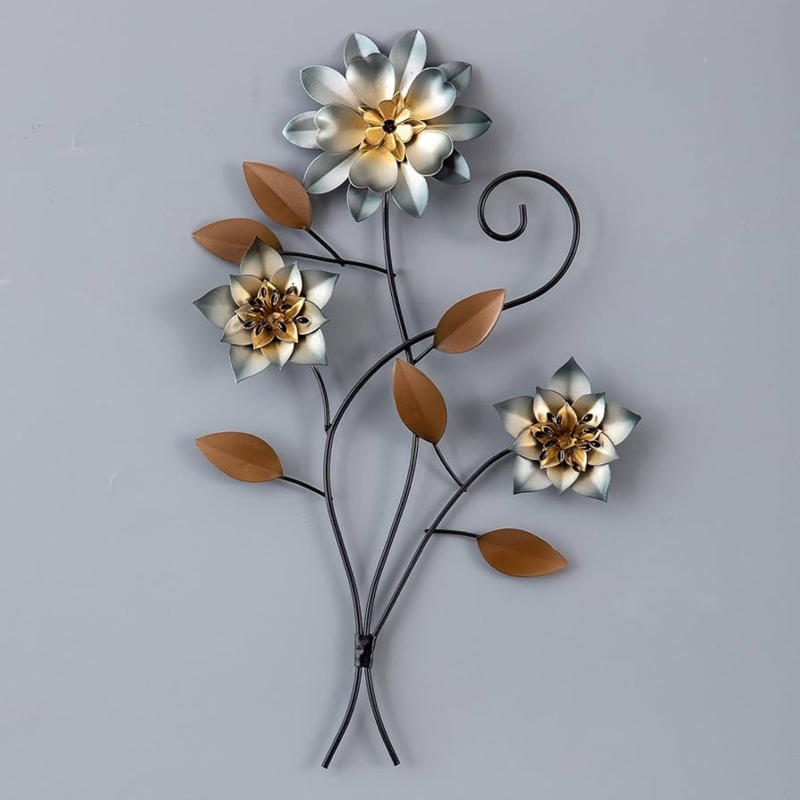 Wall Decor Silver-Blue Petals Spiral Detail 3D Floral