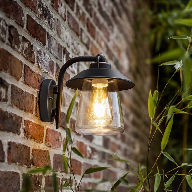 Wall Lantern: Matte Black with Conical Glass Barn Shade