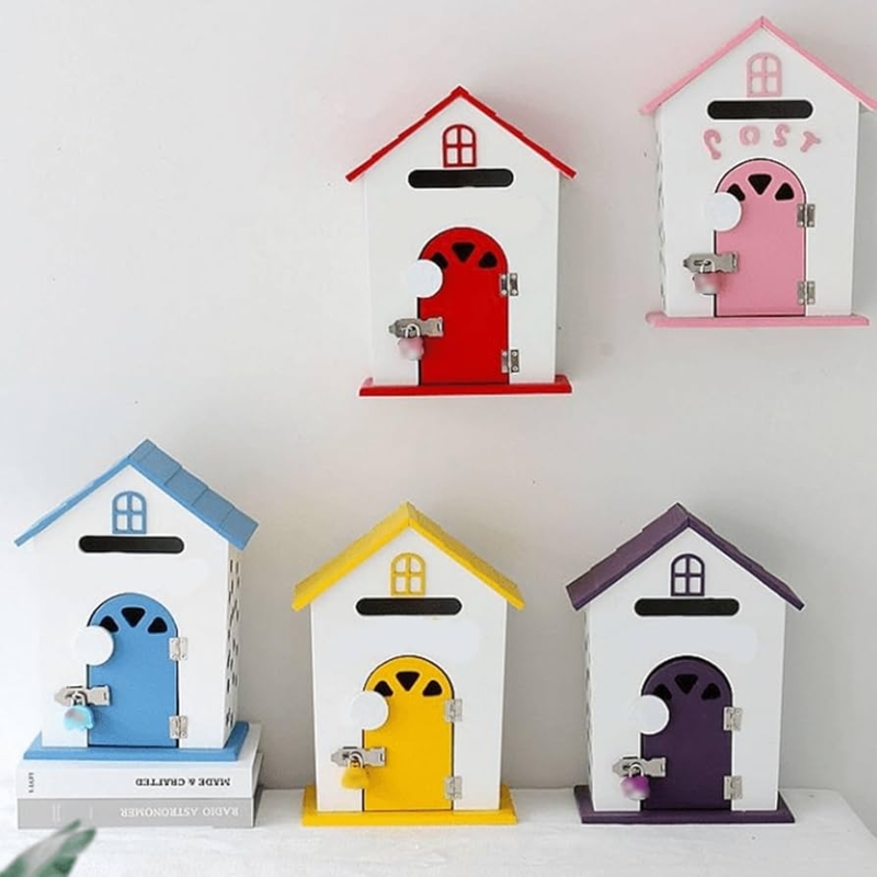 Wall Mailbox Whimsical House Shape Lockable Door Pitched Roof