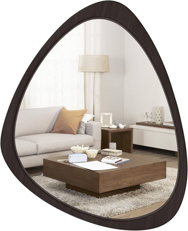Wall Mirror Asymmetrical Espresso Wood Tone Irregular Organic Curves