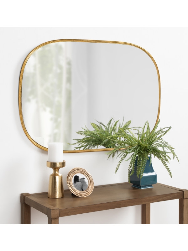 Wall Mirror Gold Leaf Rounded Rectangular Slim Profile Pill Shape