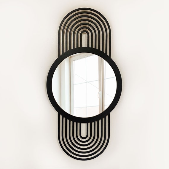 Wall Mirror Matte Black Concentric Arches Pill Shape Open Back