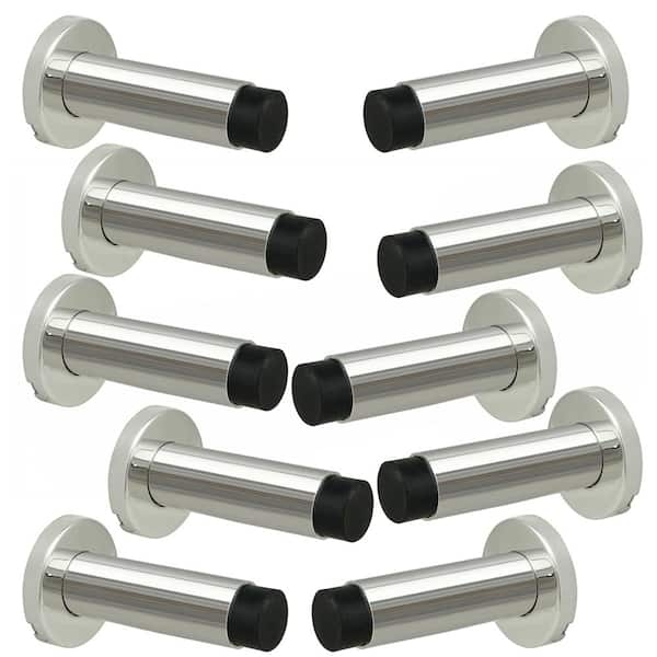 Wall Mount Door Stop: Polished Stainless Steel, Cylindrical 10-Pack Set