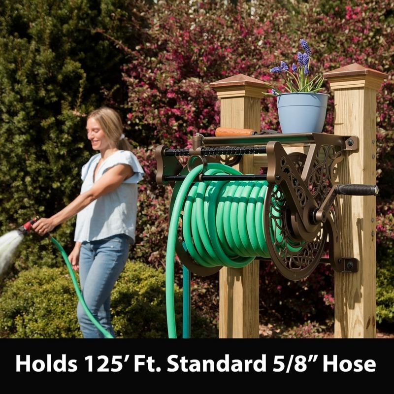 Wall Mount Garden Guide Reel: Integrated Shelf, Traditional Style
