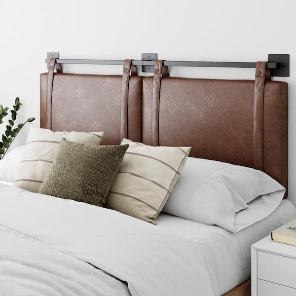 Wall Mount Headboard, Black Metal Rail, Hanging Straps, Twin Panels.
