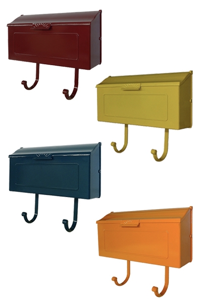 Wall Mount Mailbox: Mid Century Modern Style with Magazine Hooks.