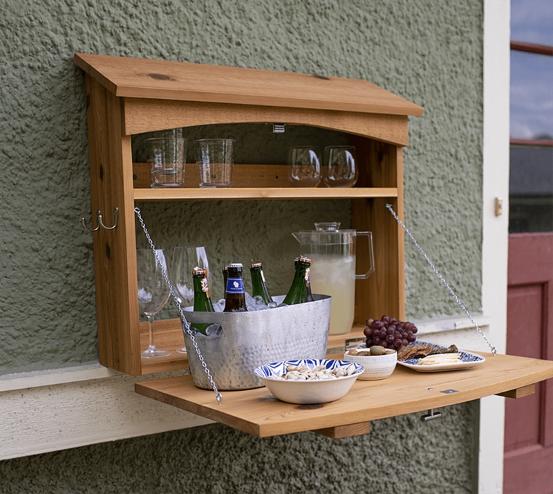 Wall Mounted Bar Warm Honey Pitched Roof Chain Stays Patio Bar Cabinet