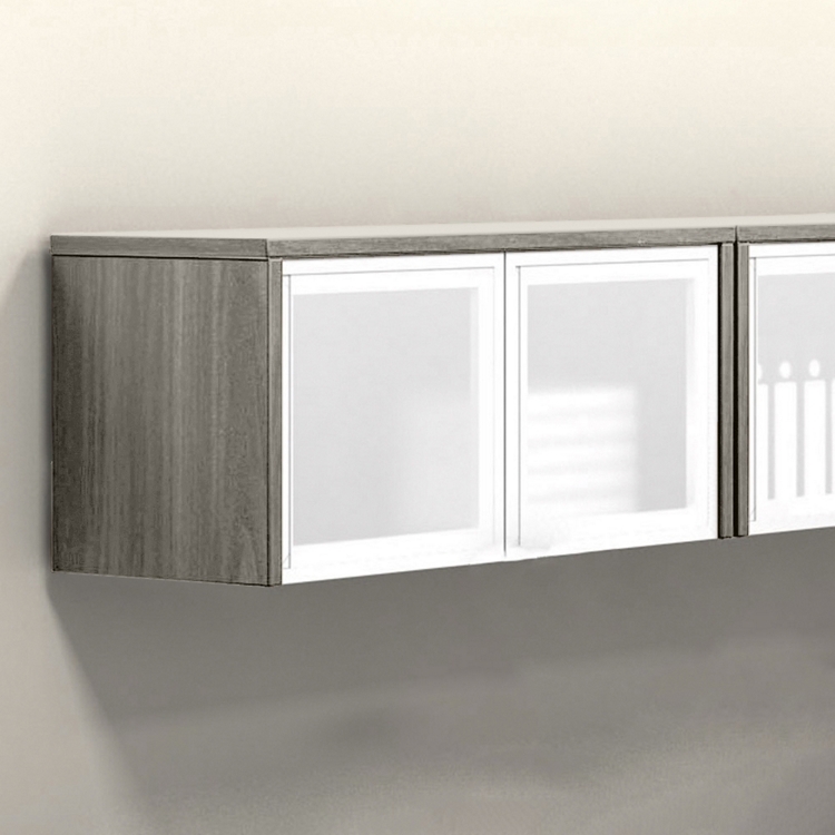Wall Mounted Cabinet Gray Wood Frosted Glass Office Storage