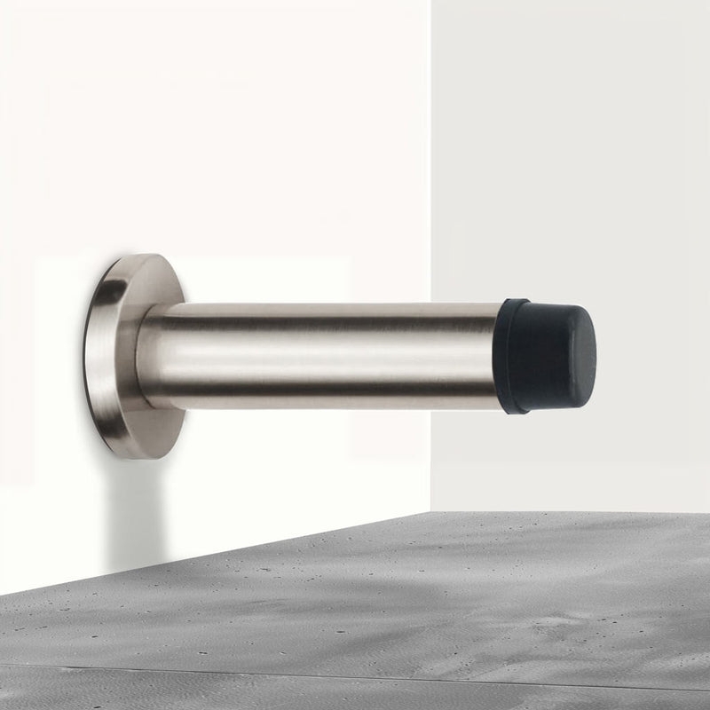 Wall-Mounted Cylindrical Door Stop: Satin Chrome, Industrial Hardware