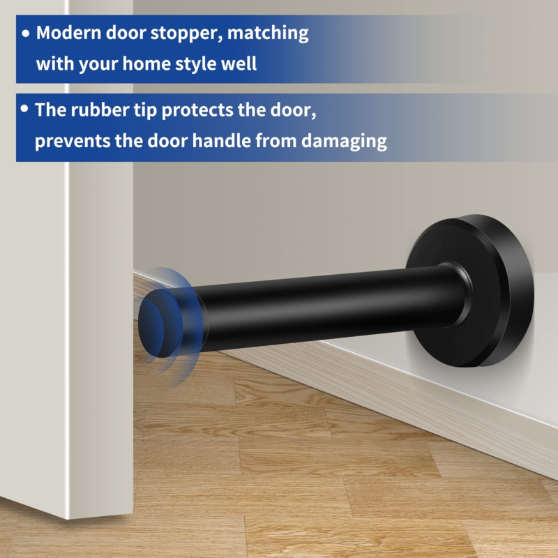 Wall Mounted Door Stopper: Matte Black Metal, Heavy Duty Rubber Tip