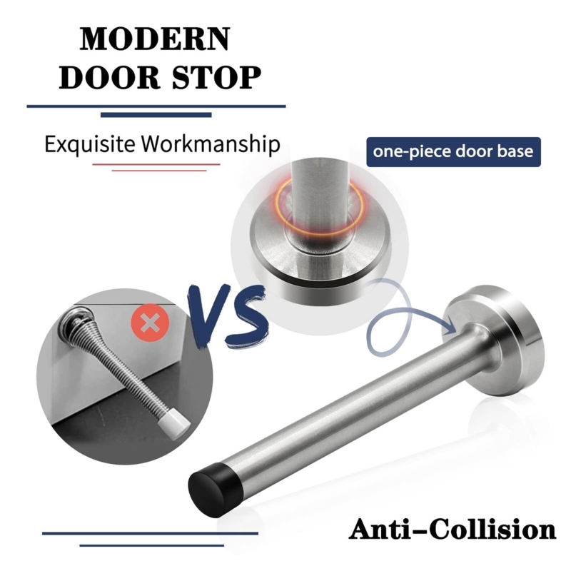 Wall Mounted Doorstop: Brushed Metallic Finish, Solid One-Piece Base