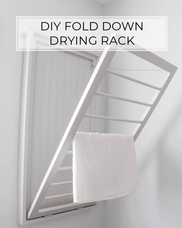Wall Mounted Drying Rack: Fold Down Frame with Beadboard Backing.