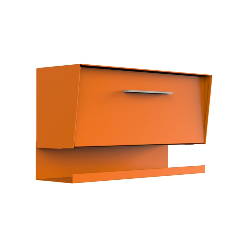 Wall Mounted Mailbox: Mid-Century Modern Orange with Newspaper Shelf.