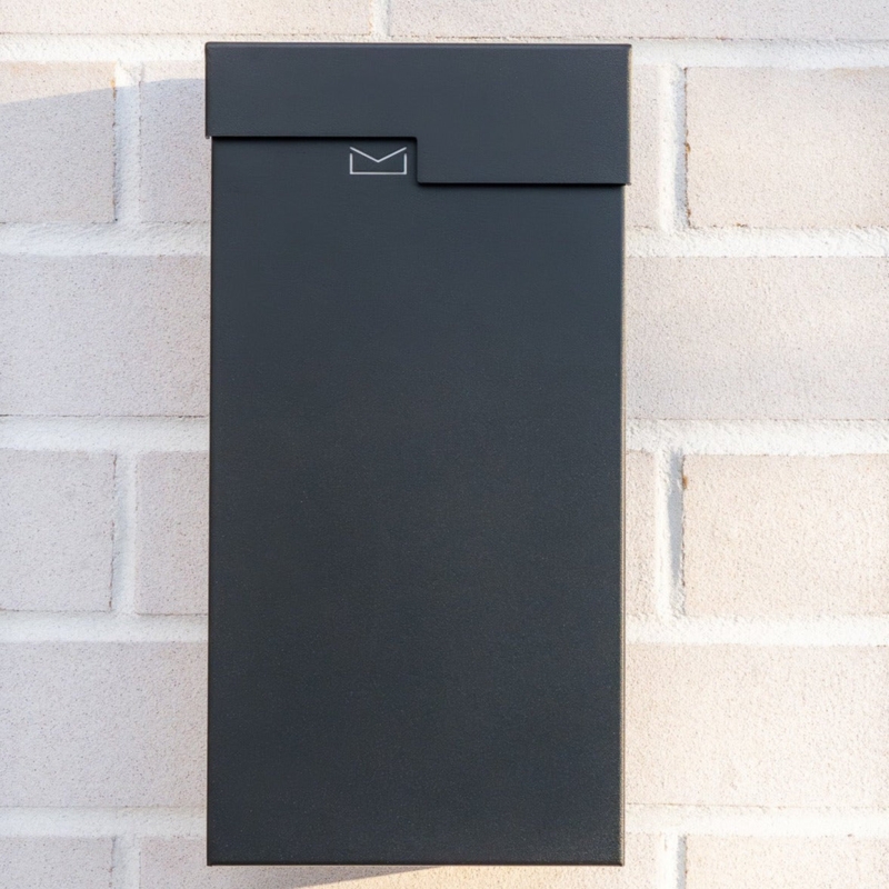 Wall Mounted Mailbox: Modern Vertical Design with Stepped Lid.
