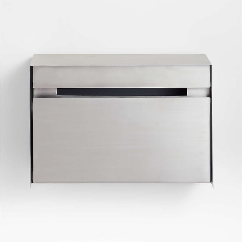 Wall Mounted Mailbox: Sleek Brushed Nickel Rectangular Silhouette.