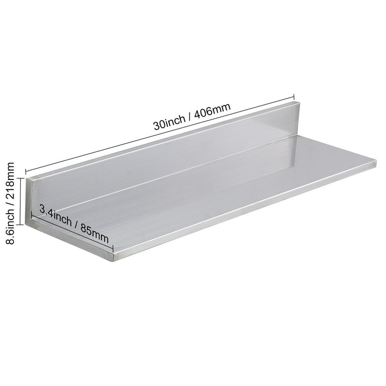 Wall Mounted Shelf Slim Profile Integrated Backsplash 30 Inch Brushed