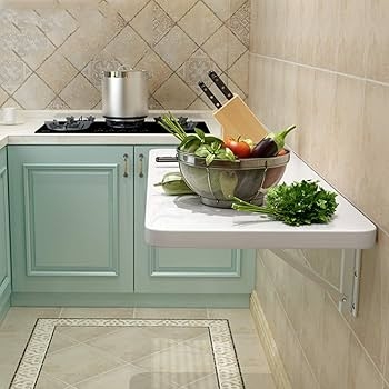Wall Mounted Table White Folding Mechanism Space Saving Design