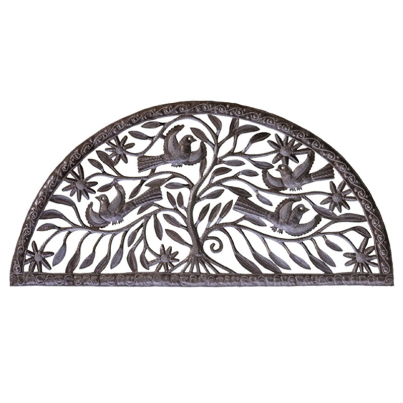 Wall Plaque Arched Silhouette Bird Motif Open Work Rustic Bronze
